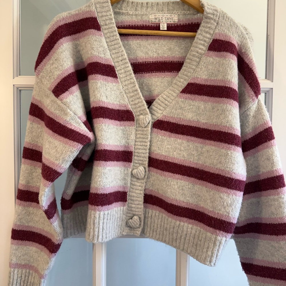 Wild Skye Grey and Burgundy Striped Women's Sweater